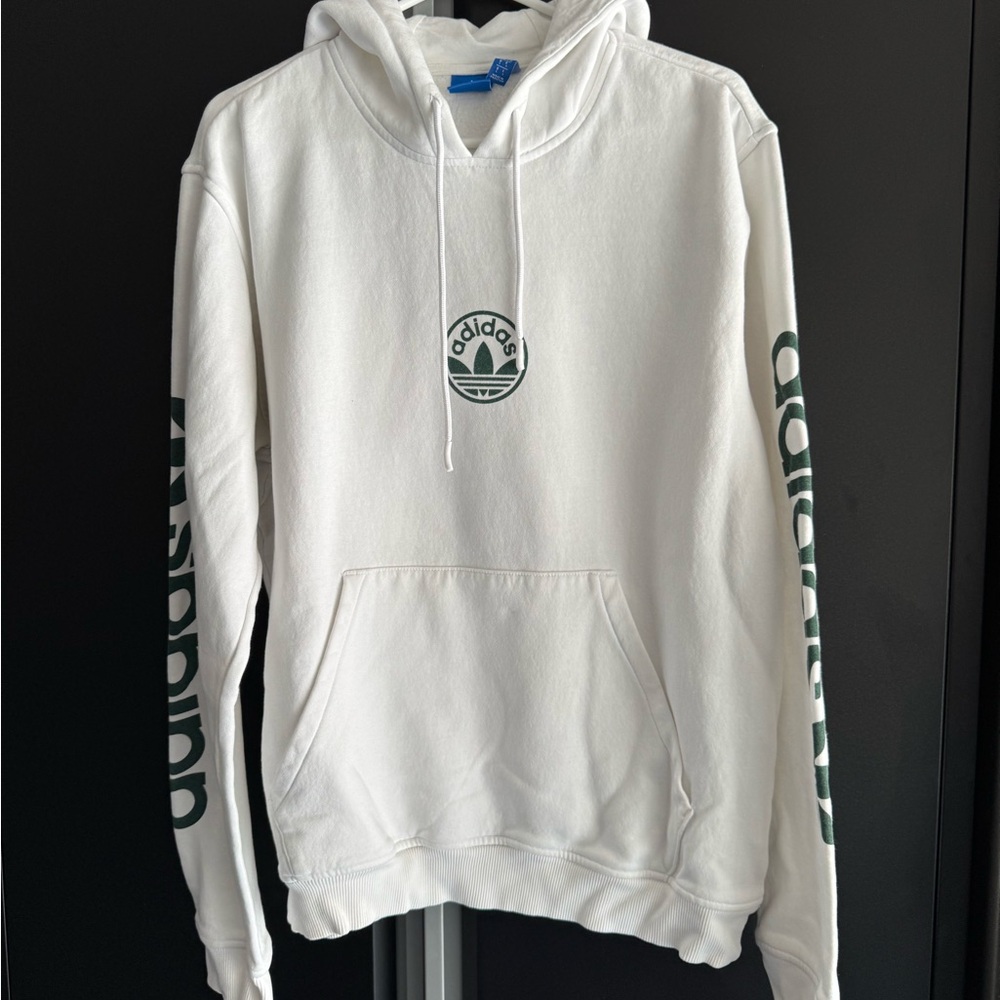 Adidas White and Green Sweatshirt Hoodie